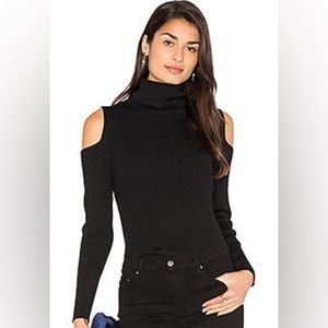 Cut Out Ribbed Turtleneck Sweater in Black